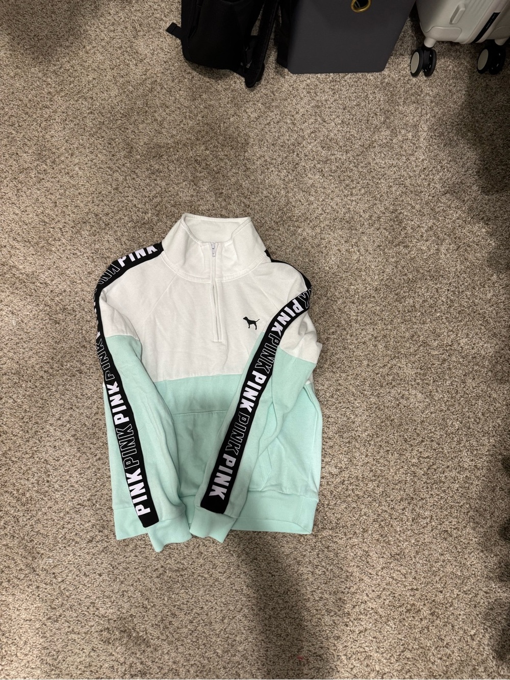Victoria's Secret PINK Mint and White Half-Zip Colorblock Pullover